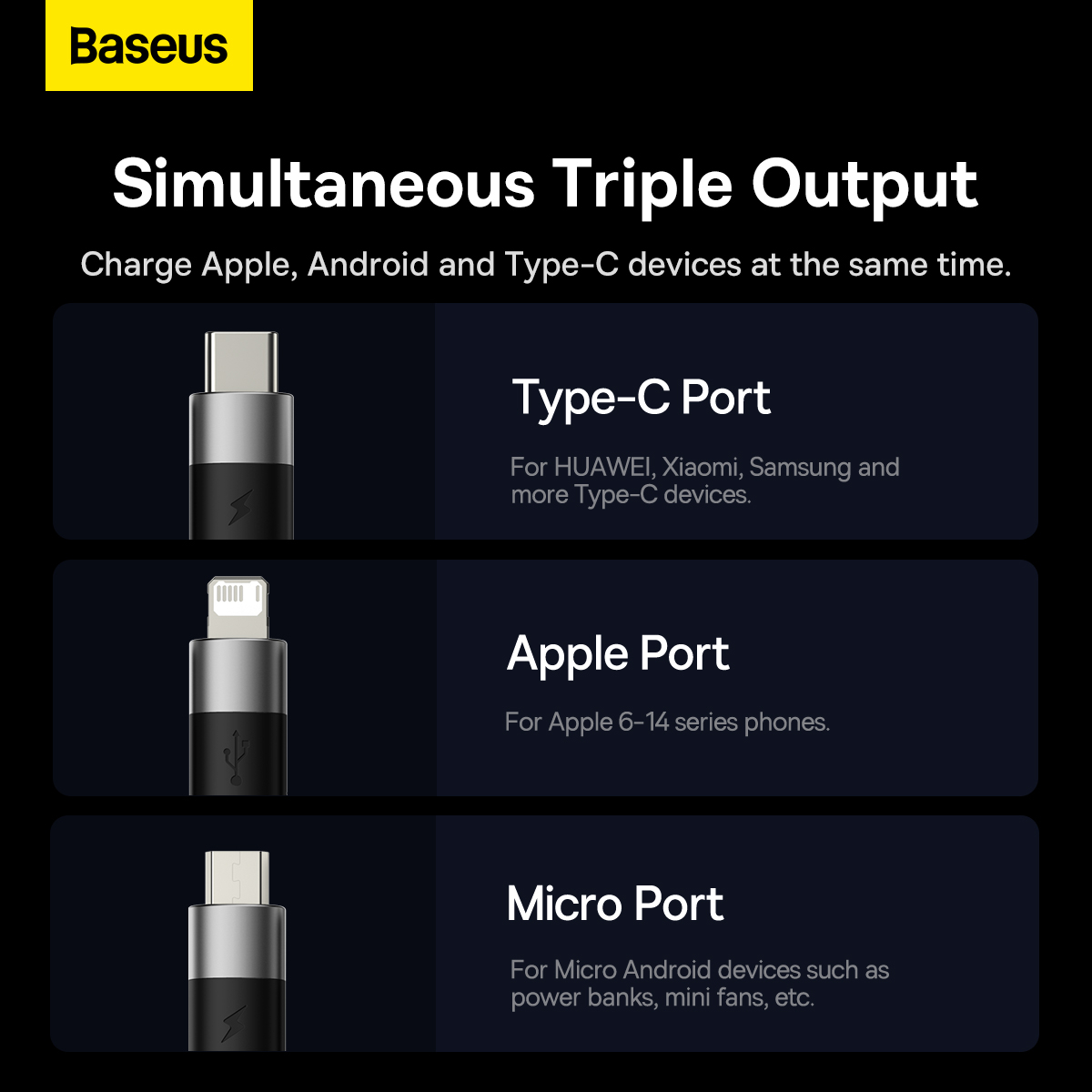 Baseus Starspeed 3-i-1 multikabel, 3.5A, 1.2m