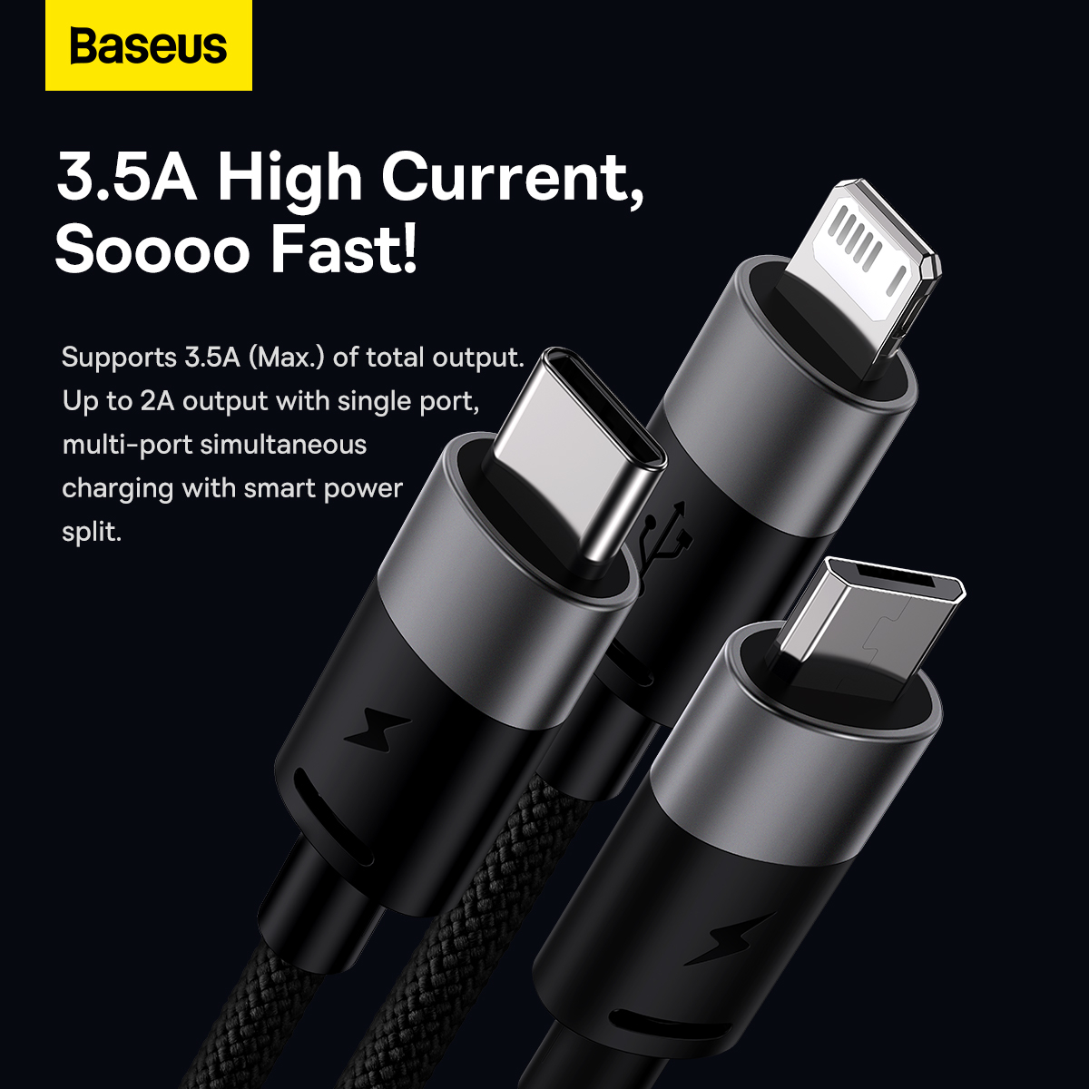 Baseus Starspeed 3-i-1 multikabel, 3.5A, 1.2m