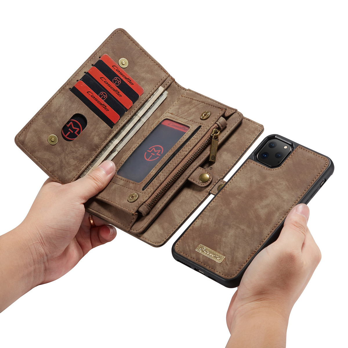 CaseMe läderfodral med magnetskal till iPhone 11 Pro Max, brun