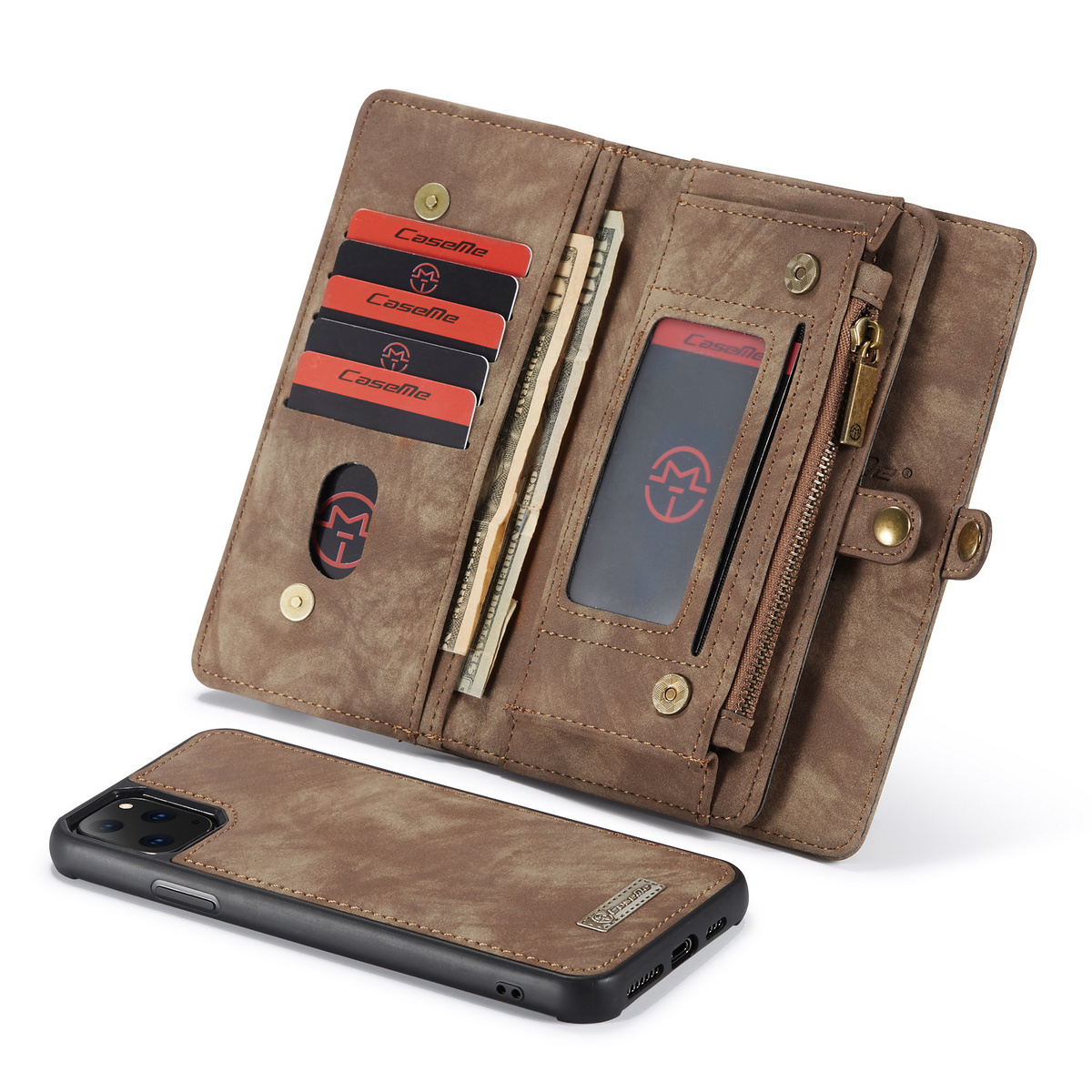 CaseMe läderfodral med magnetskal till iPhone 11 Pro Max, brun
