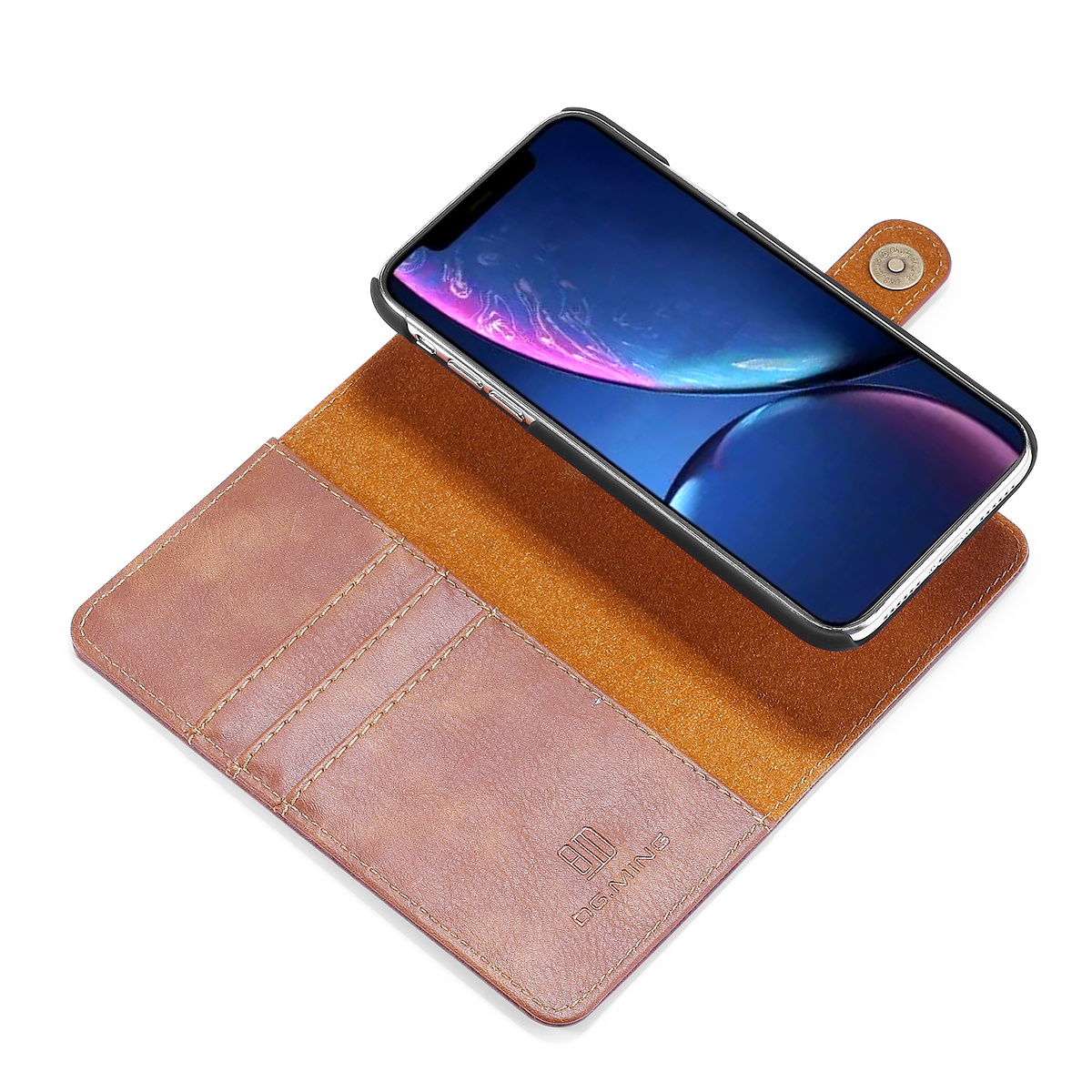 DG.MING läderfodral med ställ/kortplats iPhone 11, brun