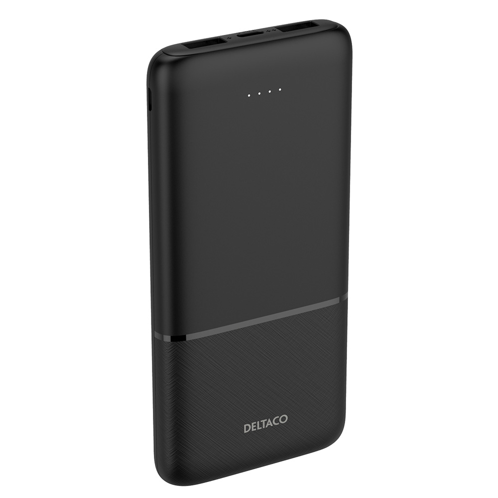 2xUSB+USB-C powerbank, 10 000mAh, 20W, svart