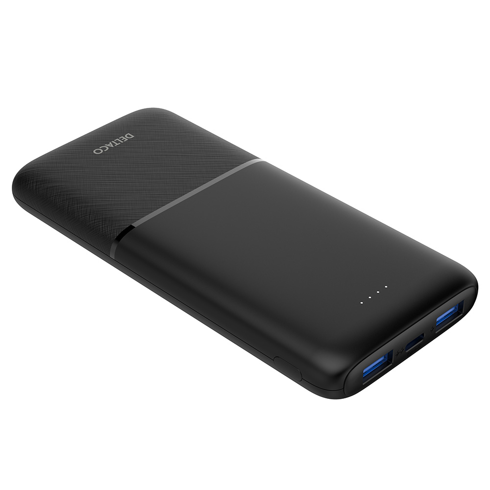 2xUSB+USB-C powerbank, 10 000mAh, 20W, svart