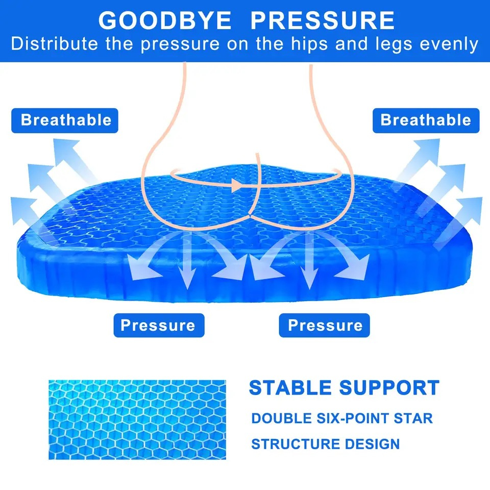 Ergonomisk sittdyna i gel, 39 x 34 x 3,5 cm