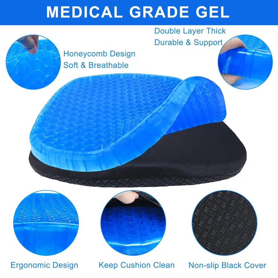 Ergonomisk sittdyna i gel, 39 x 34 x 3,5 cm