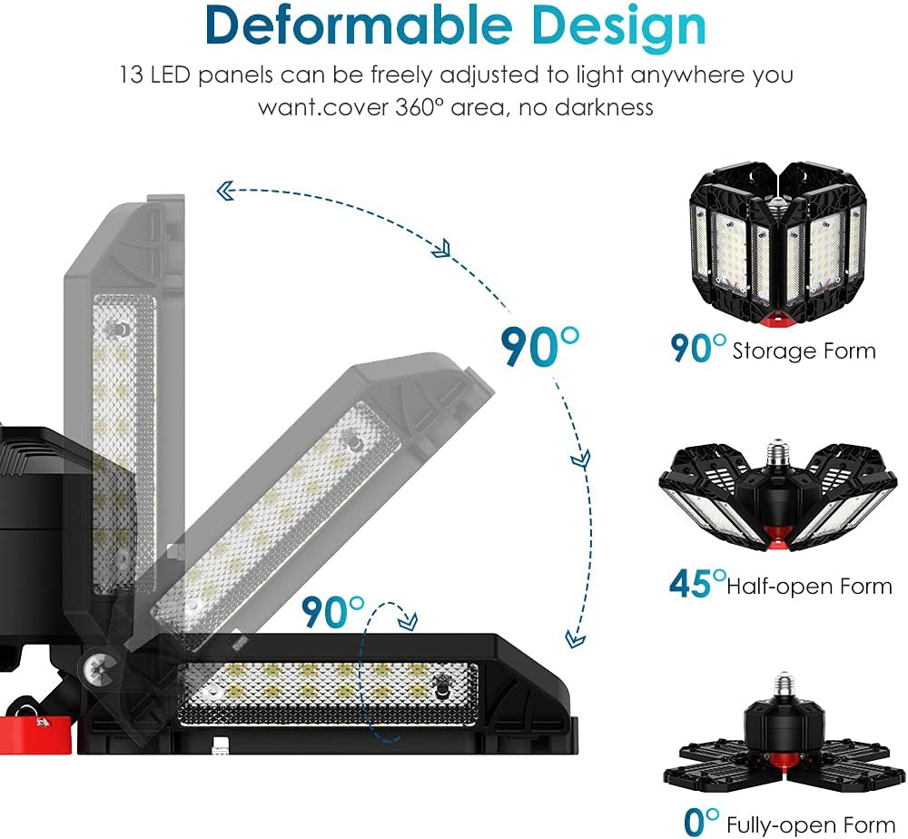 P10 Vikbar LED Garage-lampa, E27, 200W, 20000lm