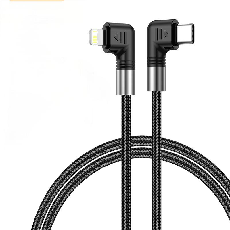 Lightning till USB-C kabel med vinklade kontakter, 5A, 30W, 0.5m