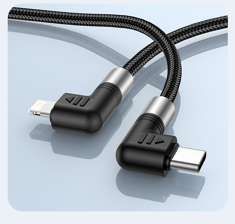 Lightning till USB-C kabel med vinklade kontakter, 5A, 30W, 1m