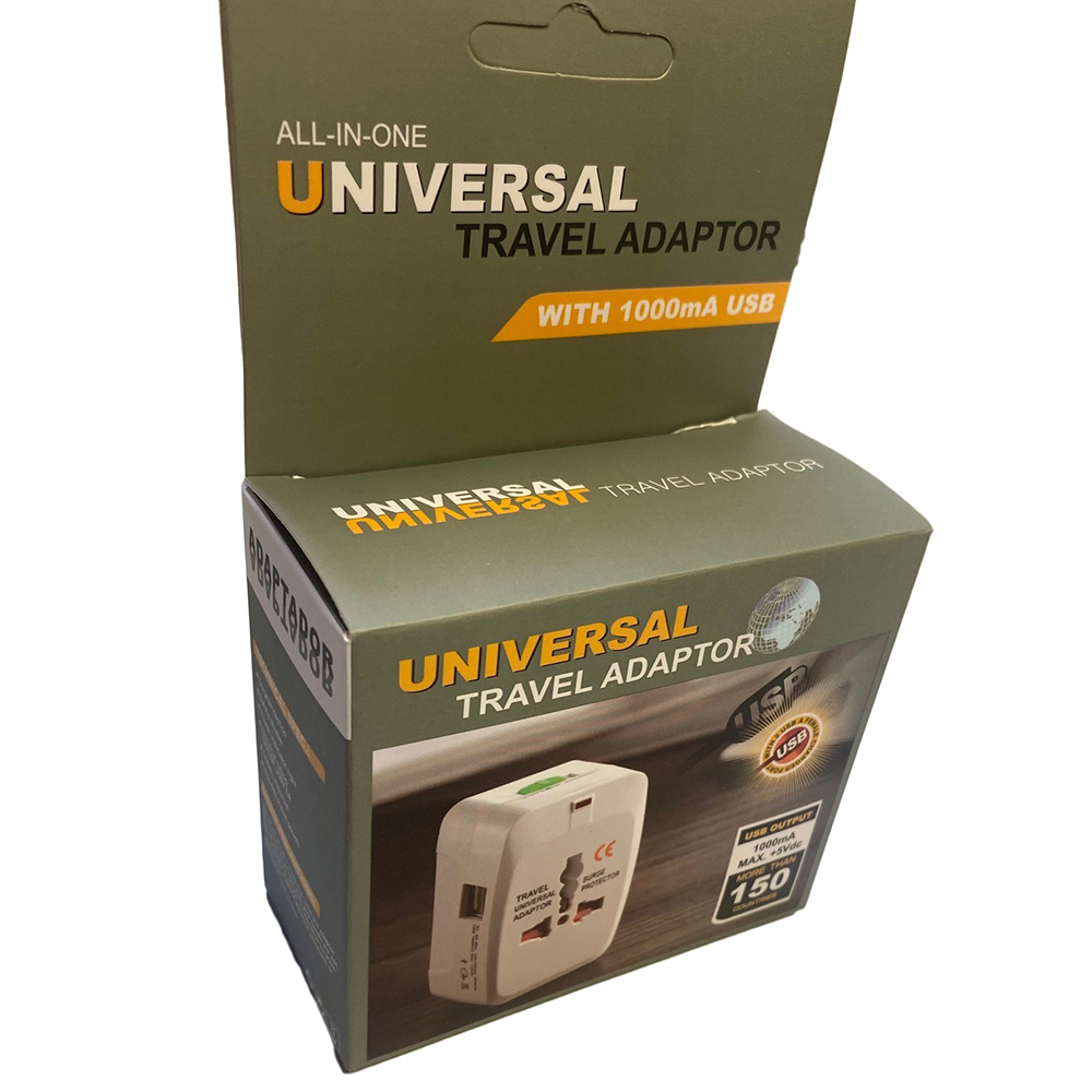 Reseadapter Universalkontakt + 2 USB-portar