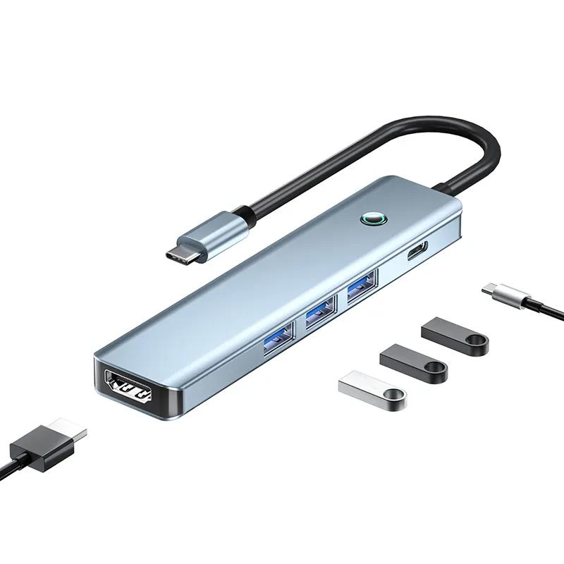 USB-C hubb med 3xUSB3.0+USB-C, HDMI, PD, 100W